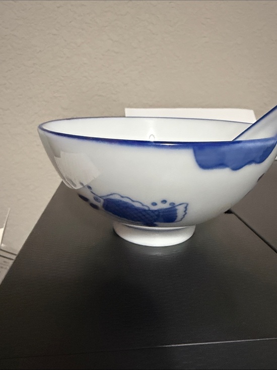 Occupied Japan Other - Blue and White Porcelain Decorative Bowl with Hand-Painted Motif